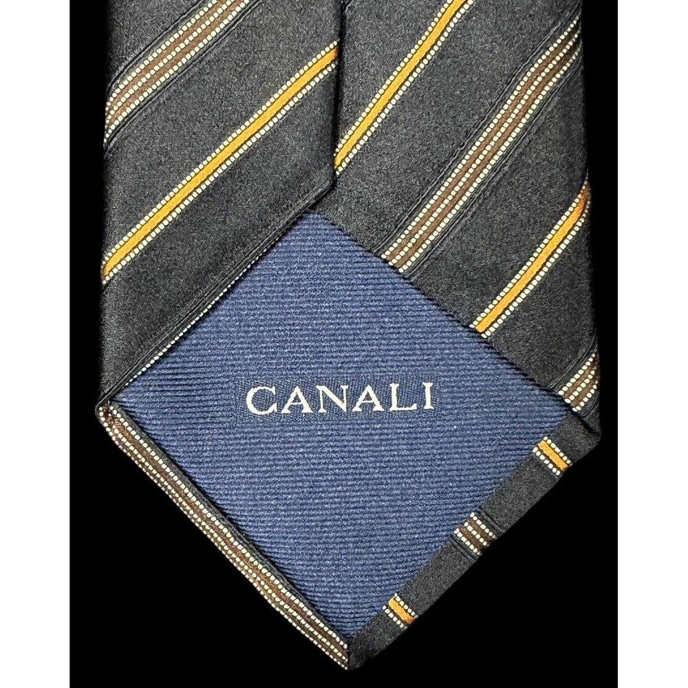 Canali Italy Men's Black Gold Striped 100% Silk Classic Necktie Size 58"x3.5"